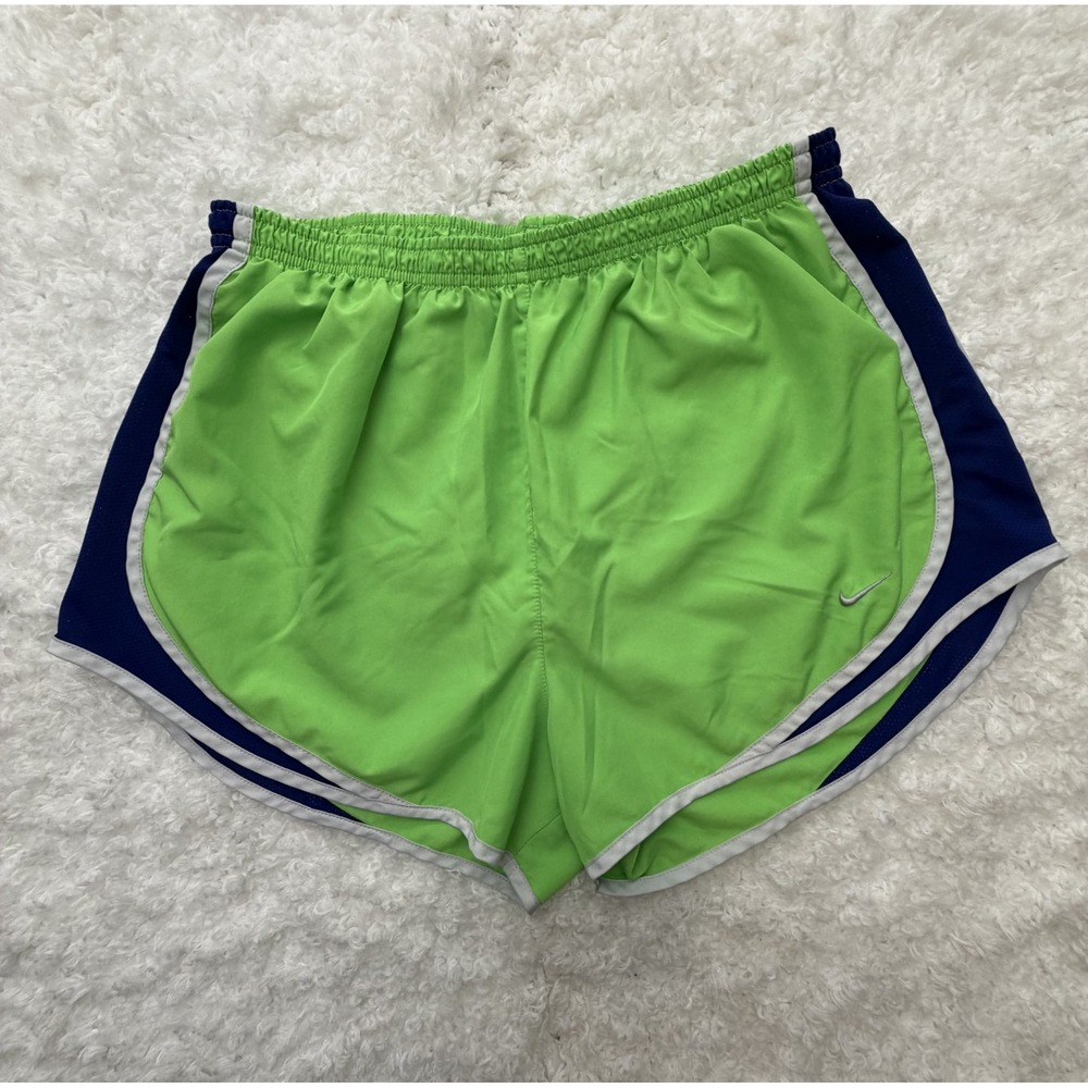 Nike Dri-FIT Tempo Running Shorts Lime Green Navy Blue Women Large
